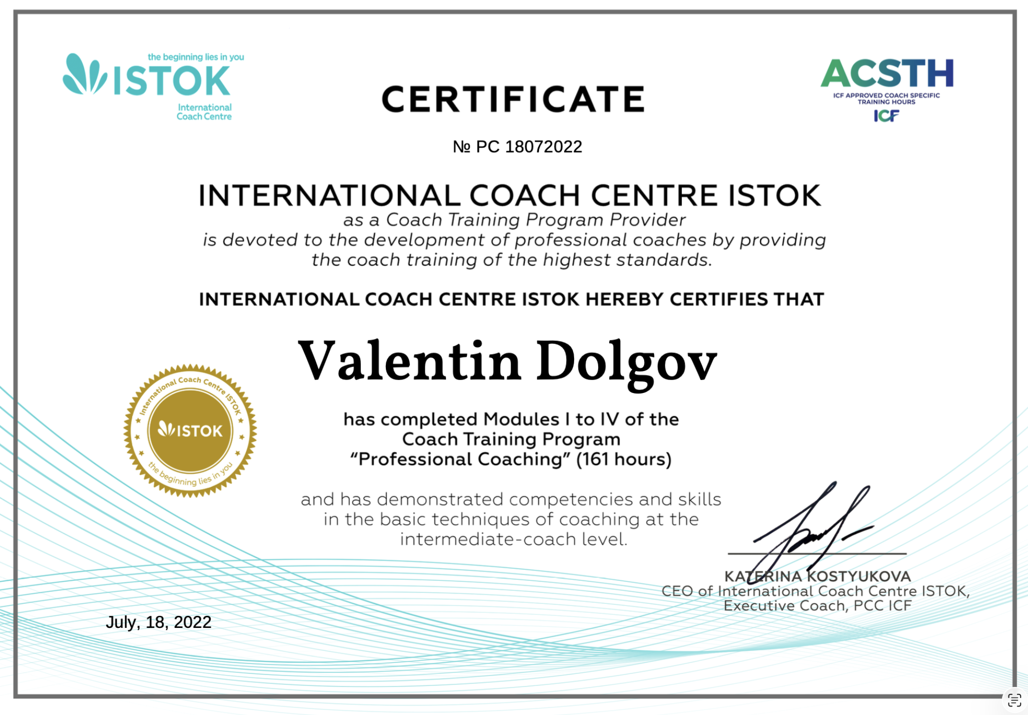 Professional coaching (ICF ACSTH)
